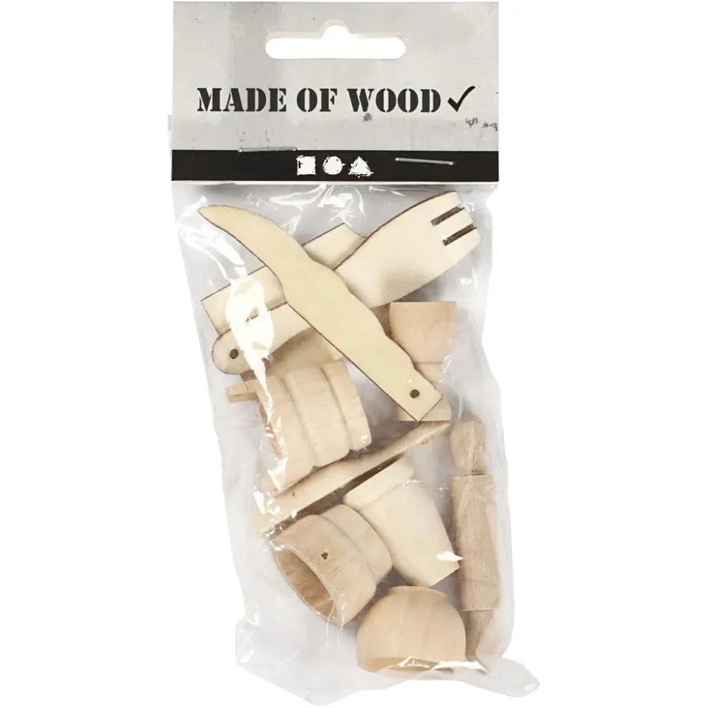 10 x Assorted Design Birch Wood Mini Kitchen Tools For Christmas Decorations