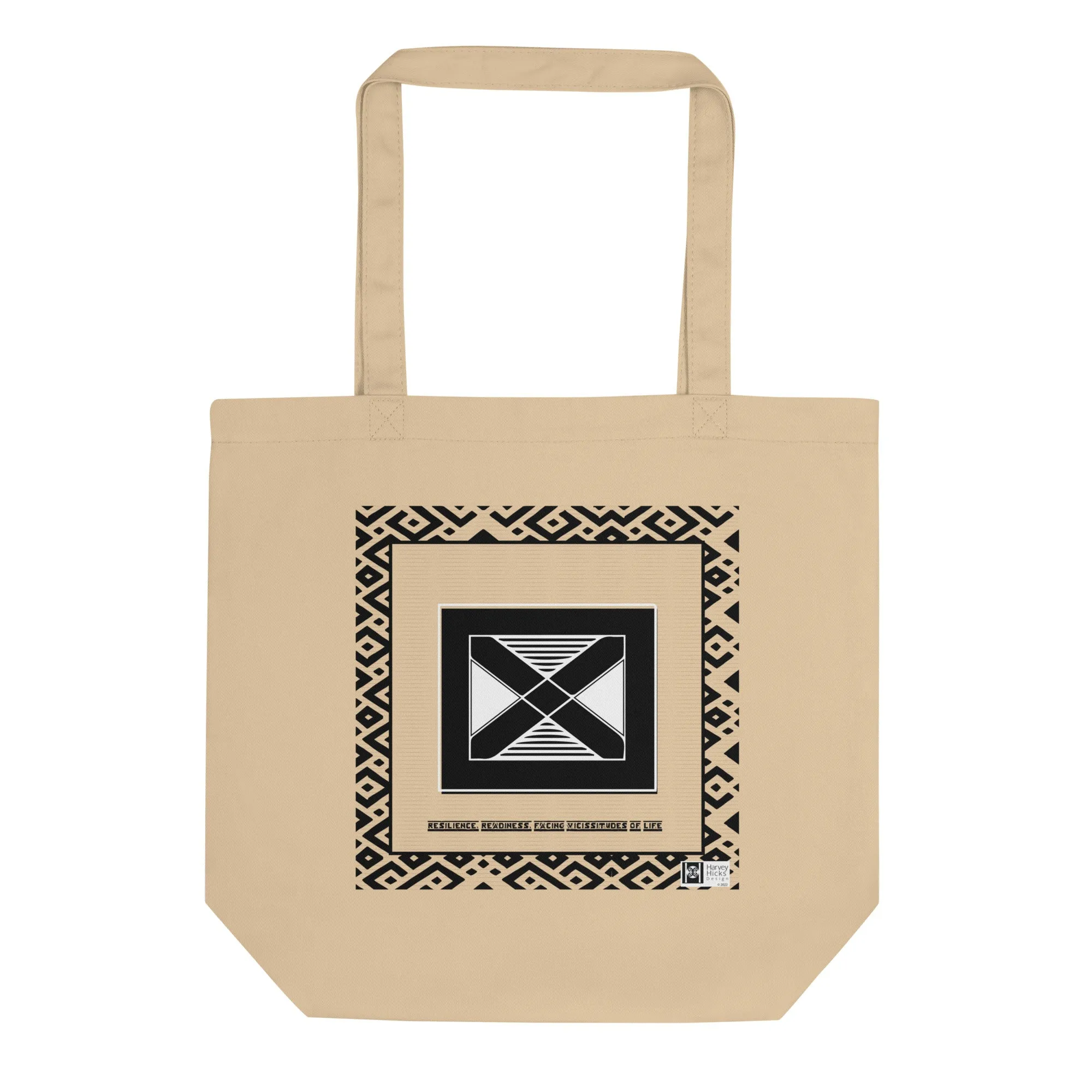 100% cotton Eco Tote Bag, featuring the Adinkra symbol for resilience