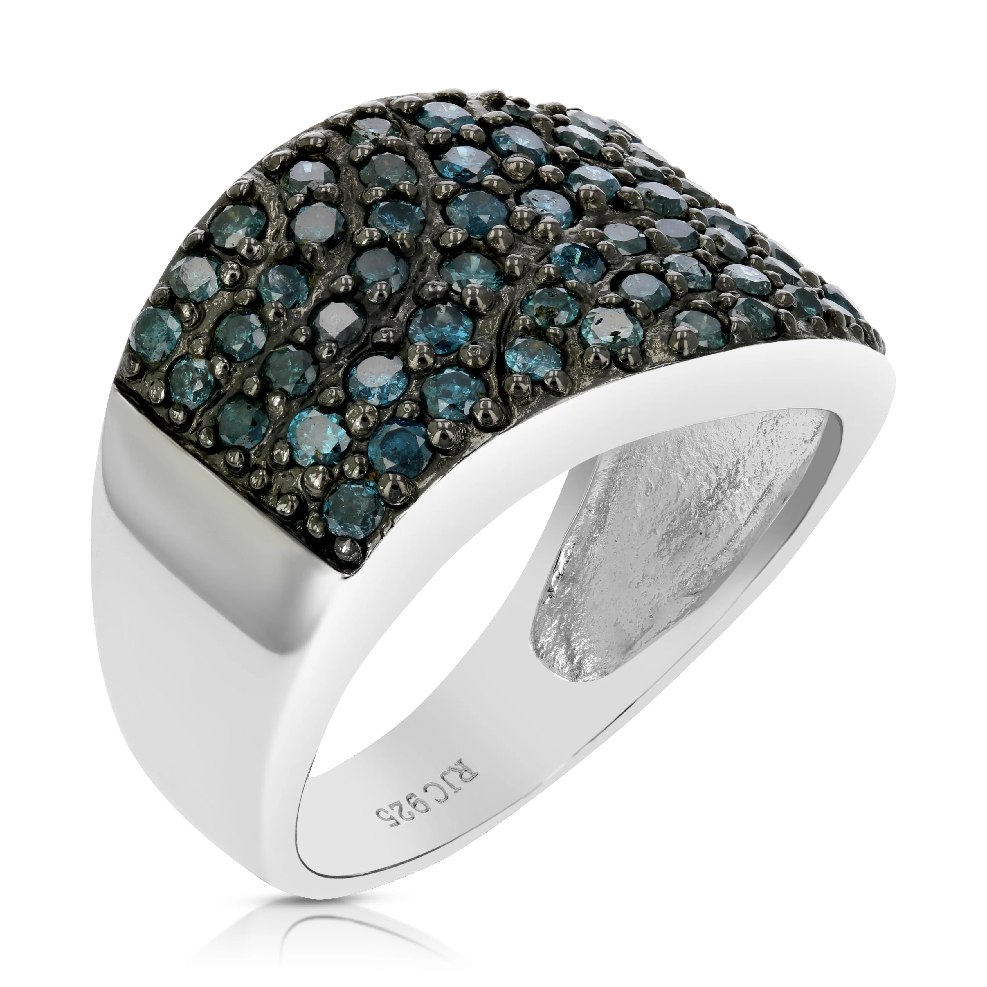 1.10 cttw Blue Diamond Classic Statement Ring in Sterling Silver