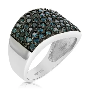 1.10 cttw Blue Diamond Classic Statement Ring in Sterling Silver