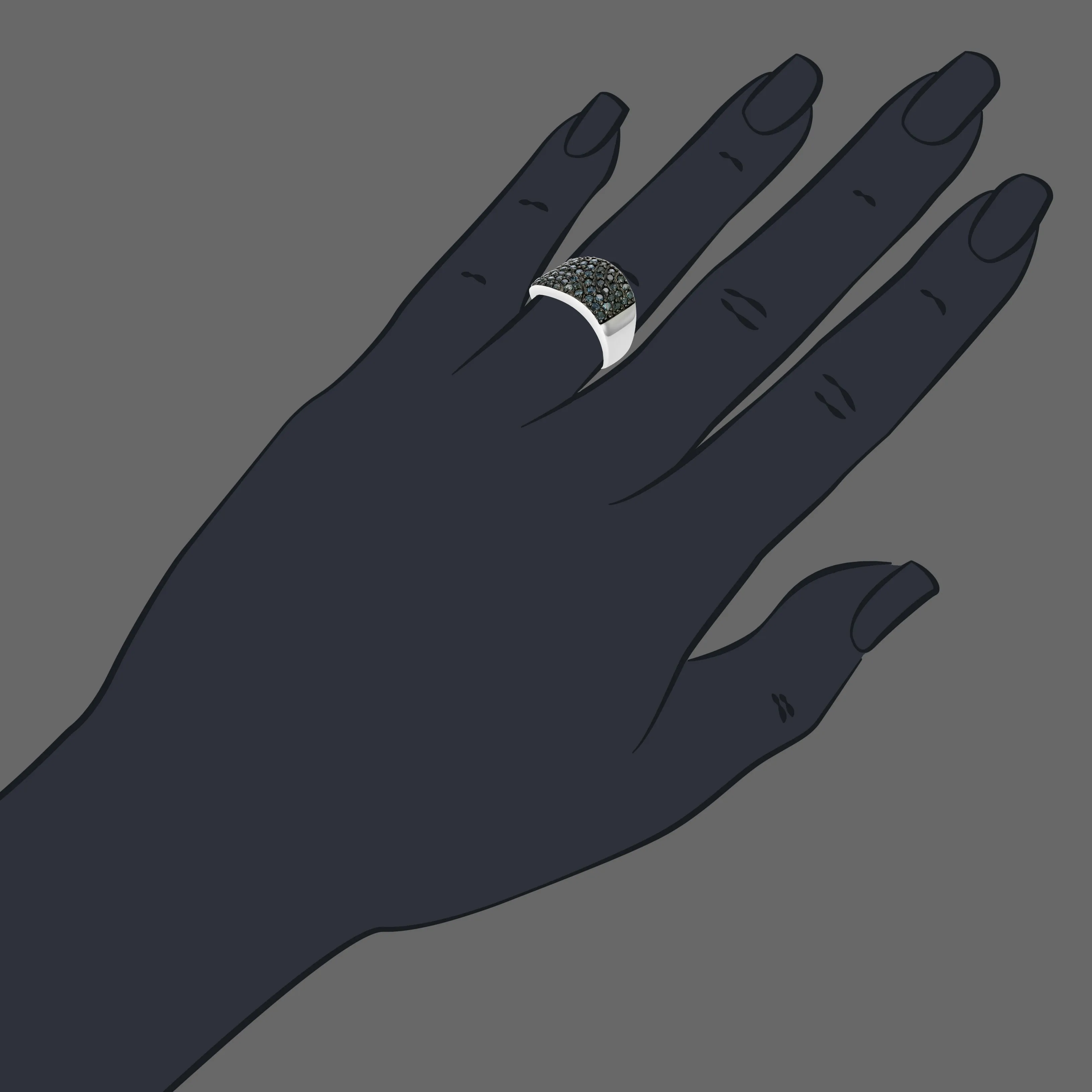 1.10 cttw Blue Diamond Classic Statement Ring in Sterling Silver