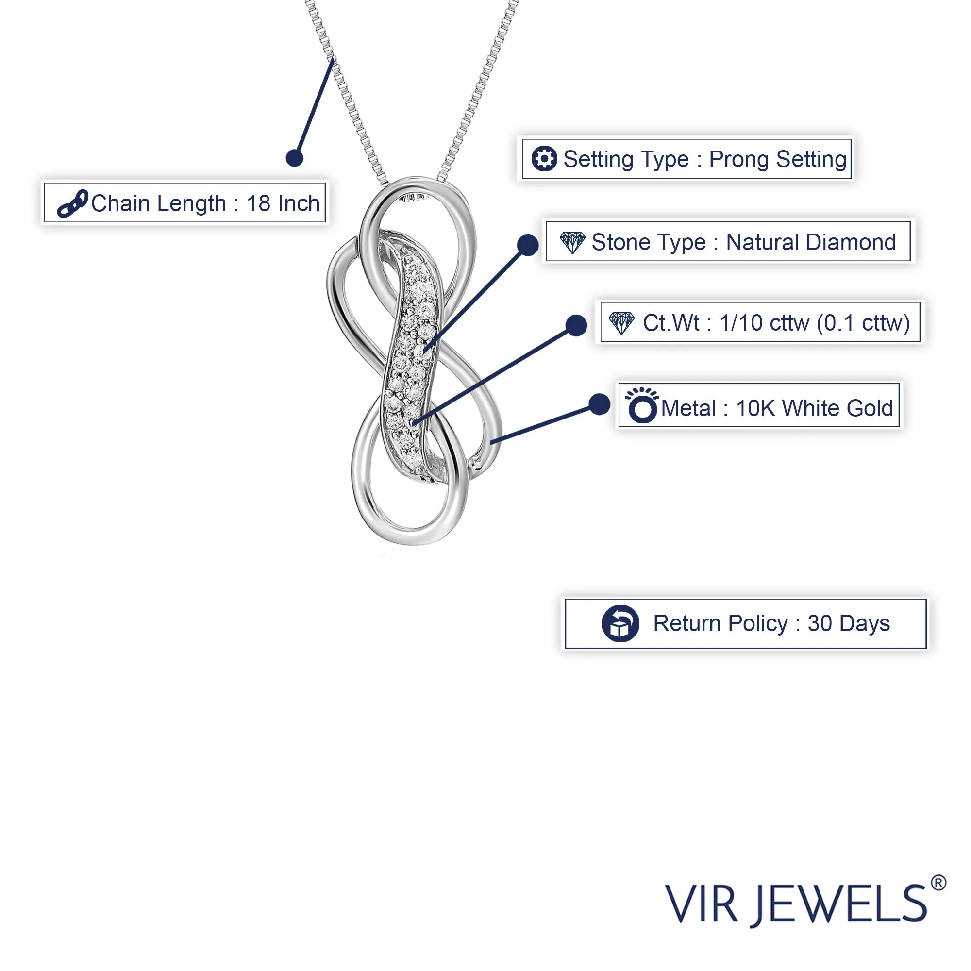 1/10 cttw Diamond Double Infinity Pendant in 10K White Gold