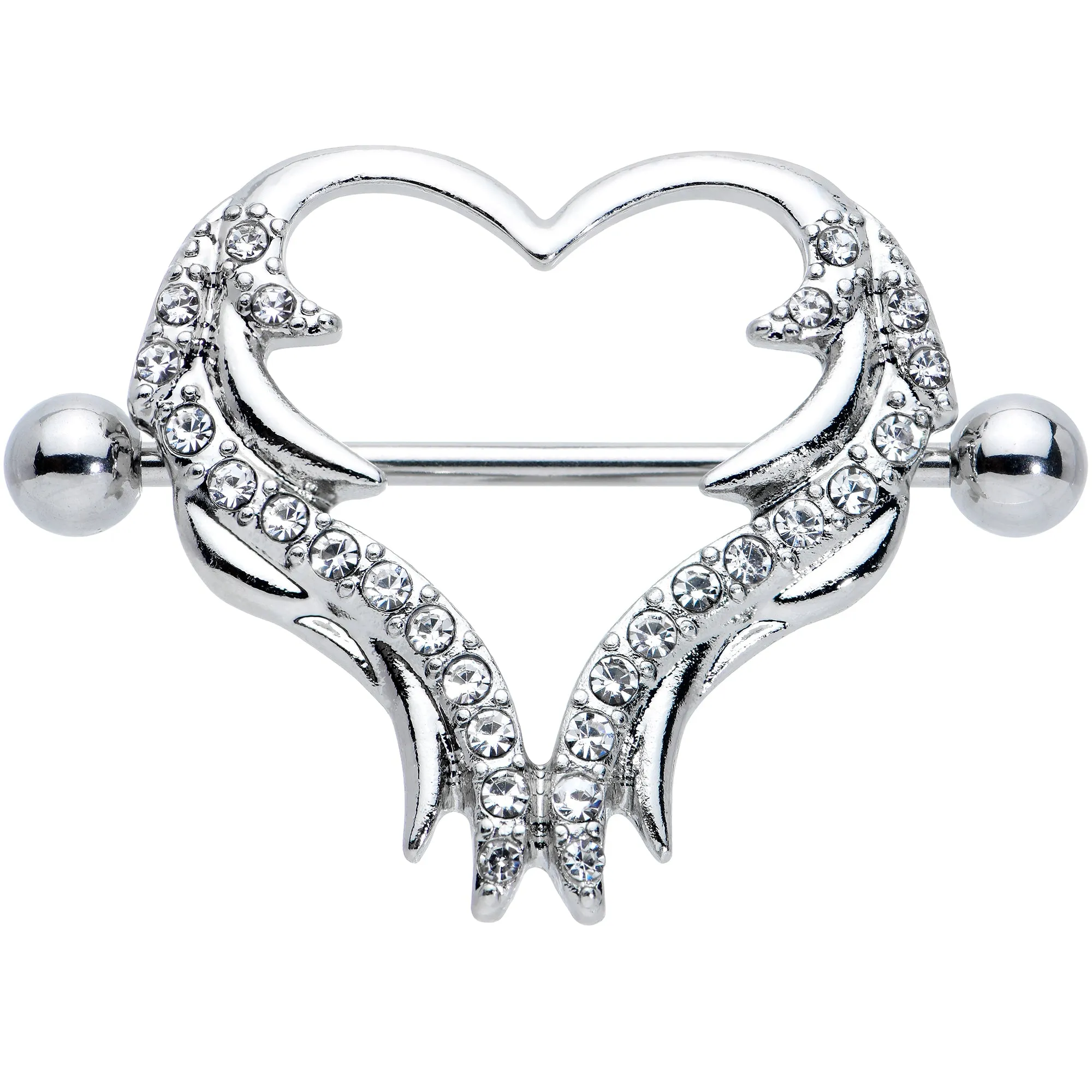 14 Gauge 3/4 Clear Gem Rock and Roll Heart Nipple Shield Set