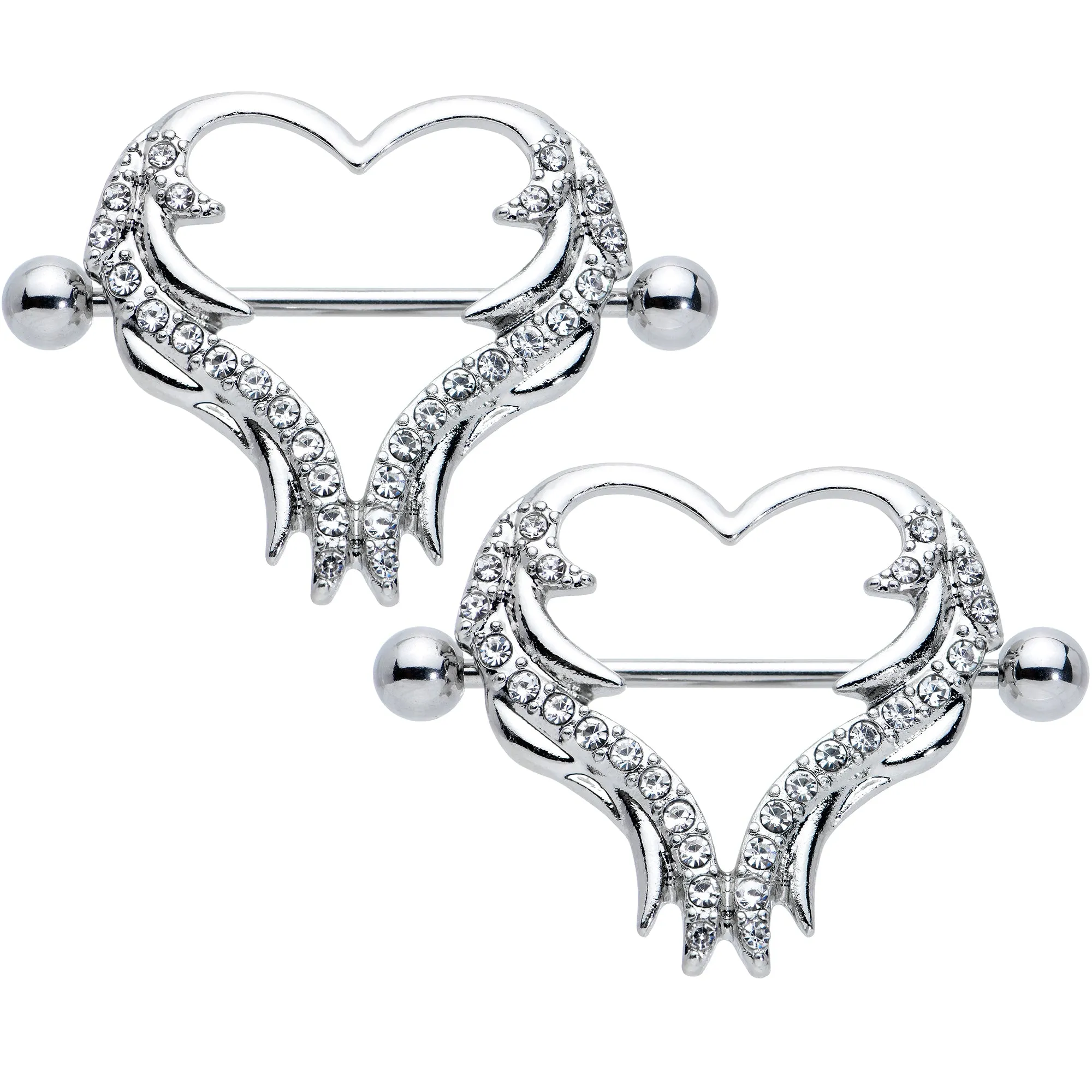 14 Gauge 3/4 Clear Gem Rock and Roll Heart Nipple Shield Set