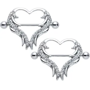 14 Gauge 3/4 Clear Gem Rock and Roll Heart Nipple Shield Set