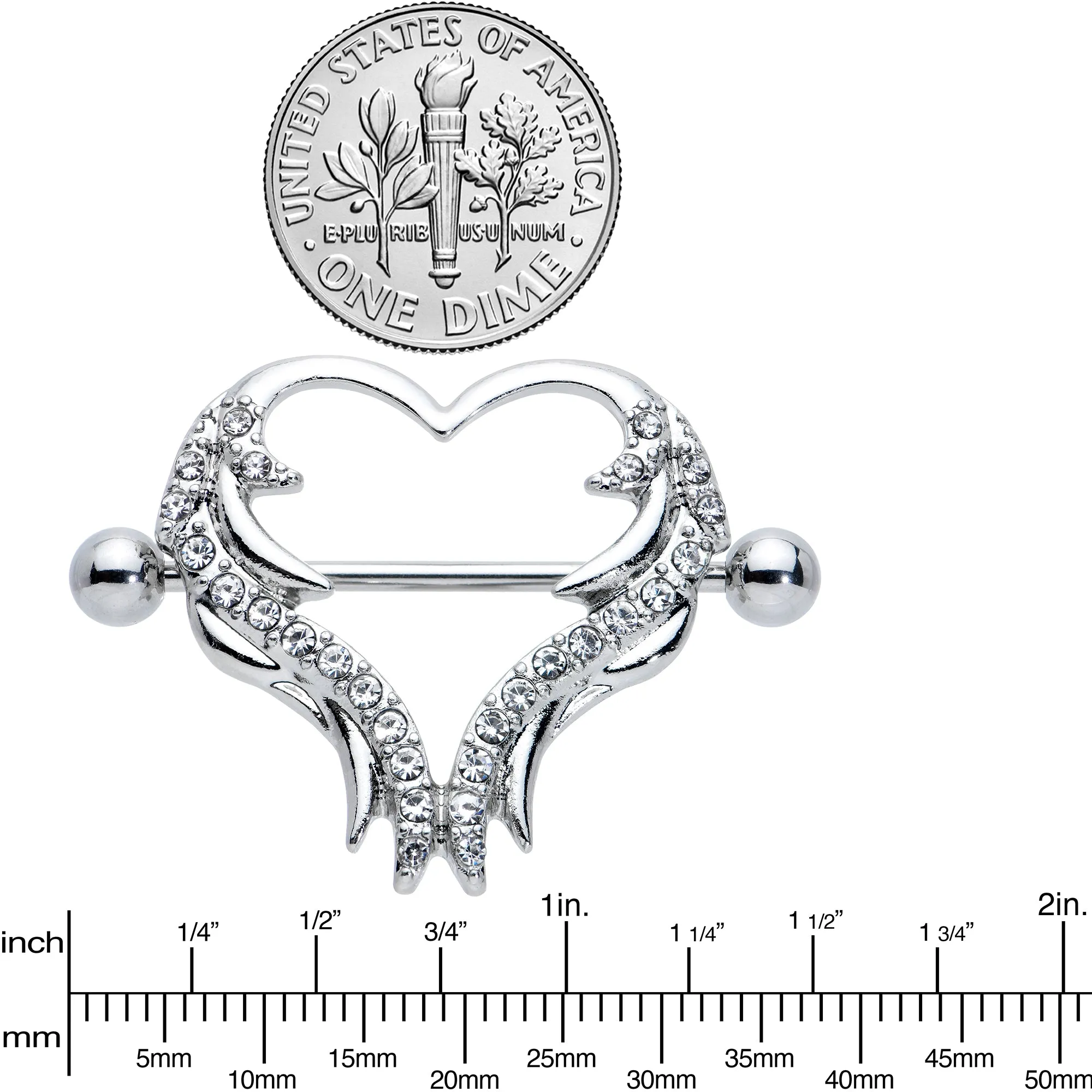 14 Gauge 3/4 Clear Gem Rock and Roll Heart Nipple Shield Set