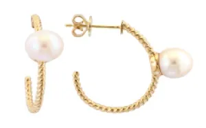 14K EFFY YG Freshwater Pearl Hoop Earrings