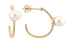14K EFFY YG Freshwater Pearl Hoop Earrings