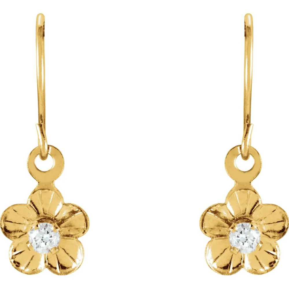 14k Yellow Gold CZ Daisy Earrings