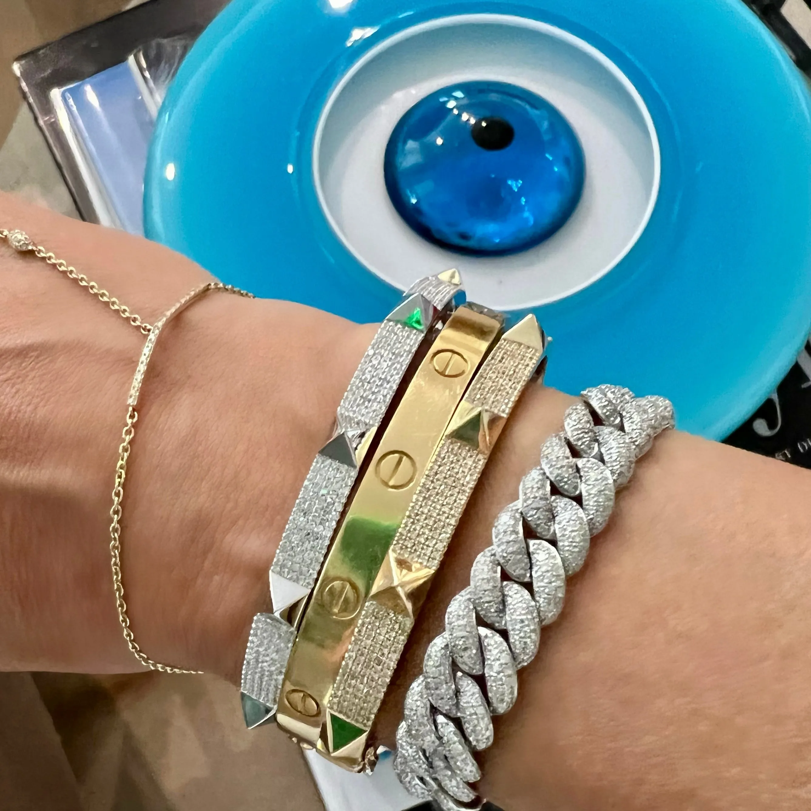 14KT Gold Diamond Aria Spike Bangle Bracelet