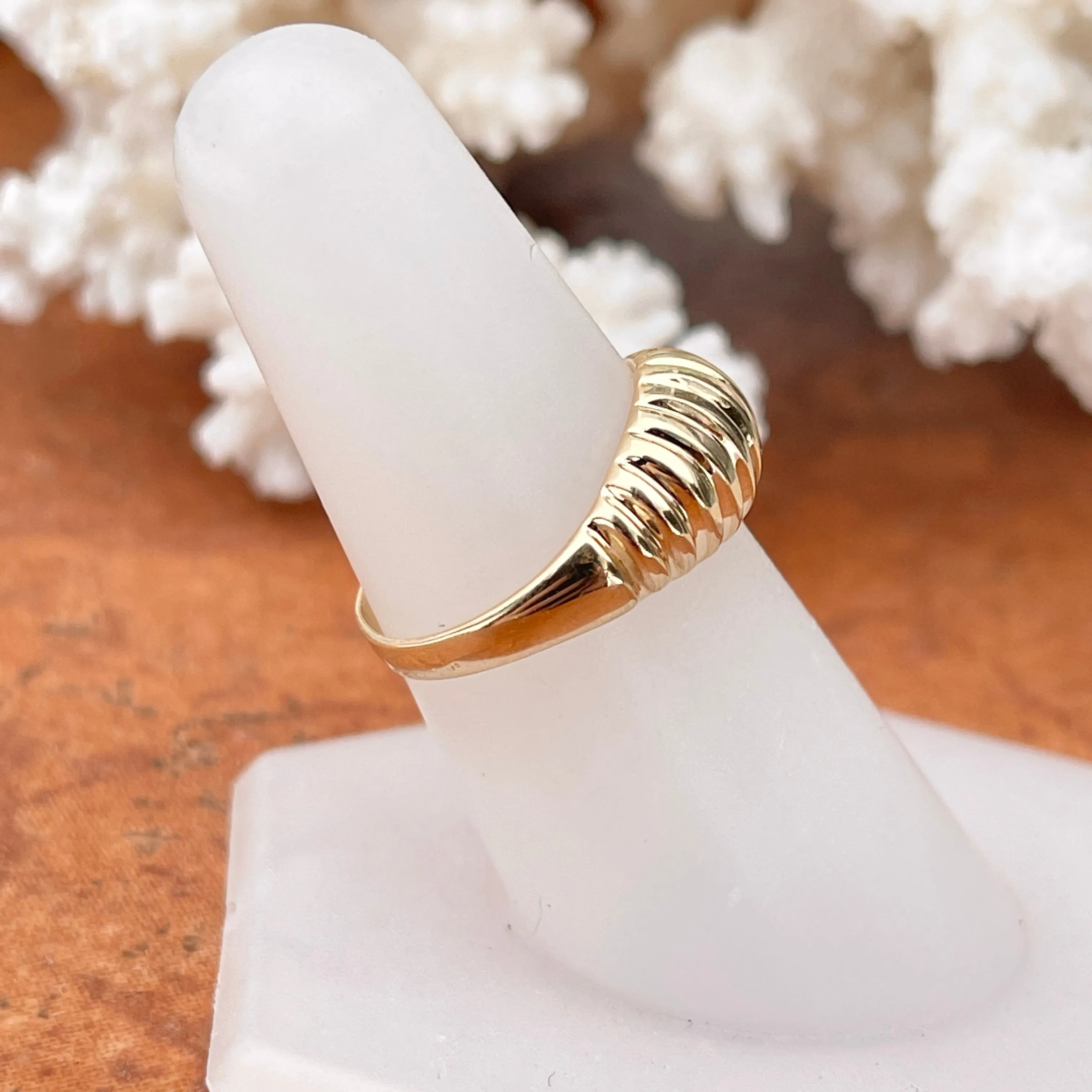 14KT Yellow Gold 9mm Domed Croissant Ribbed Ring