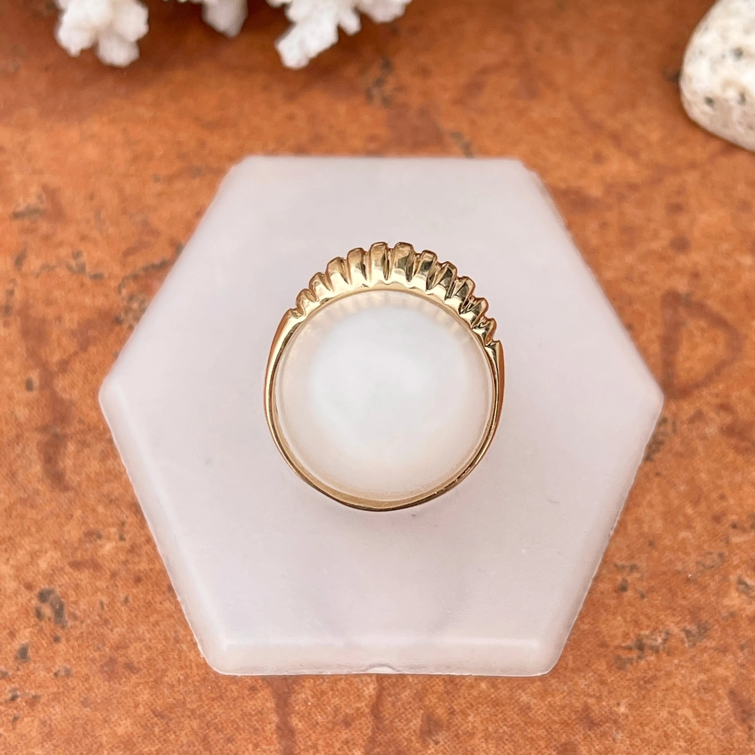 14KT Yellow Gold 9mm Domed Croissant Ribbed Ring