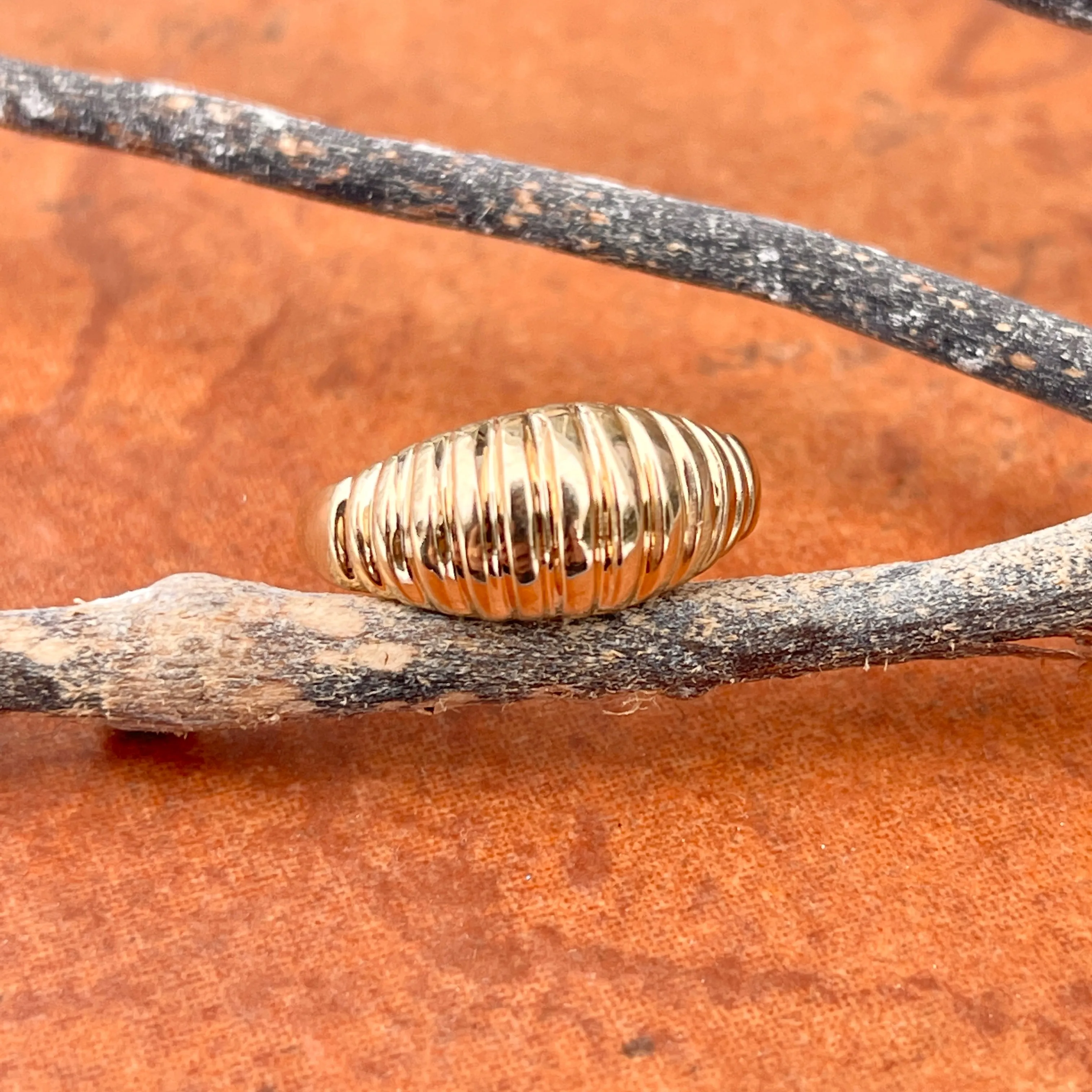 14KT Yellow Gold 9mm Domed Croissant Ribbed Ring