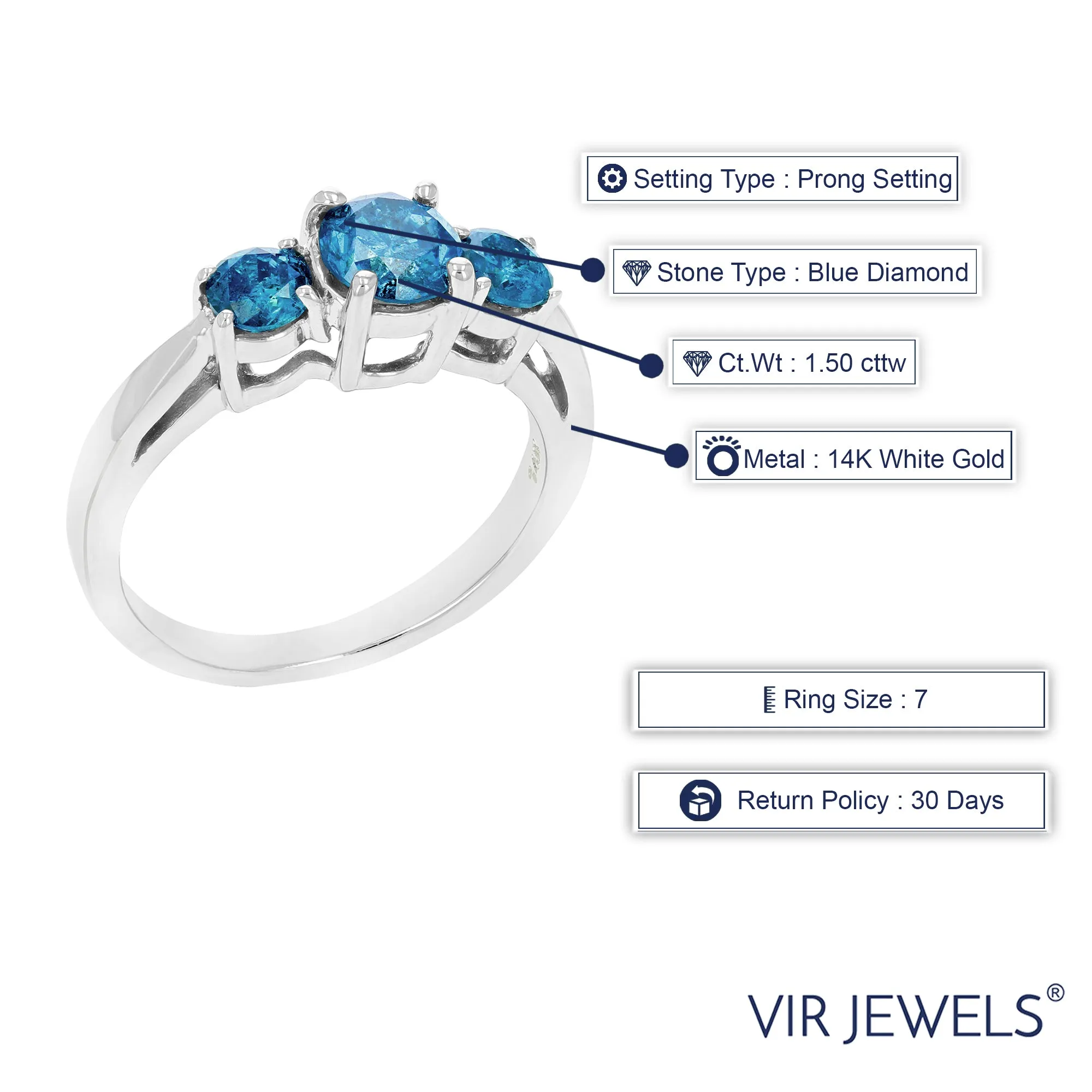 1.50 cttw Blue Diamond Ring in 14K White Gold