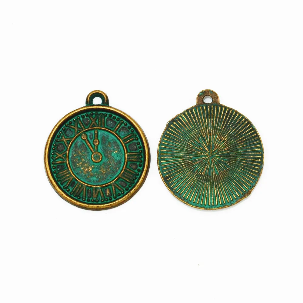 17mm Round Verdigris Patina Charms,Pendant Findings,Retro Clock Pendant,Thickness 2mm,sold 20pcs/lot