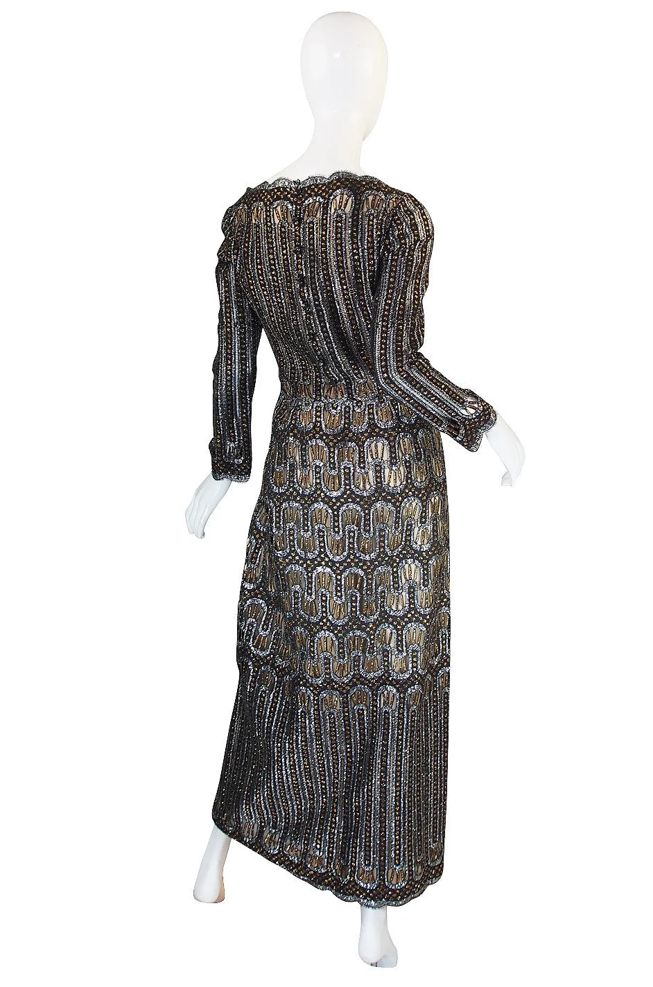 1960s Metallic Pauline Trigere Dress with Cut Outs