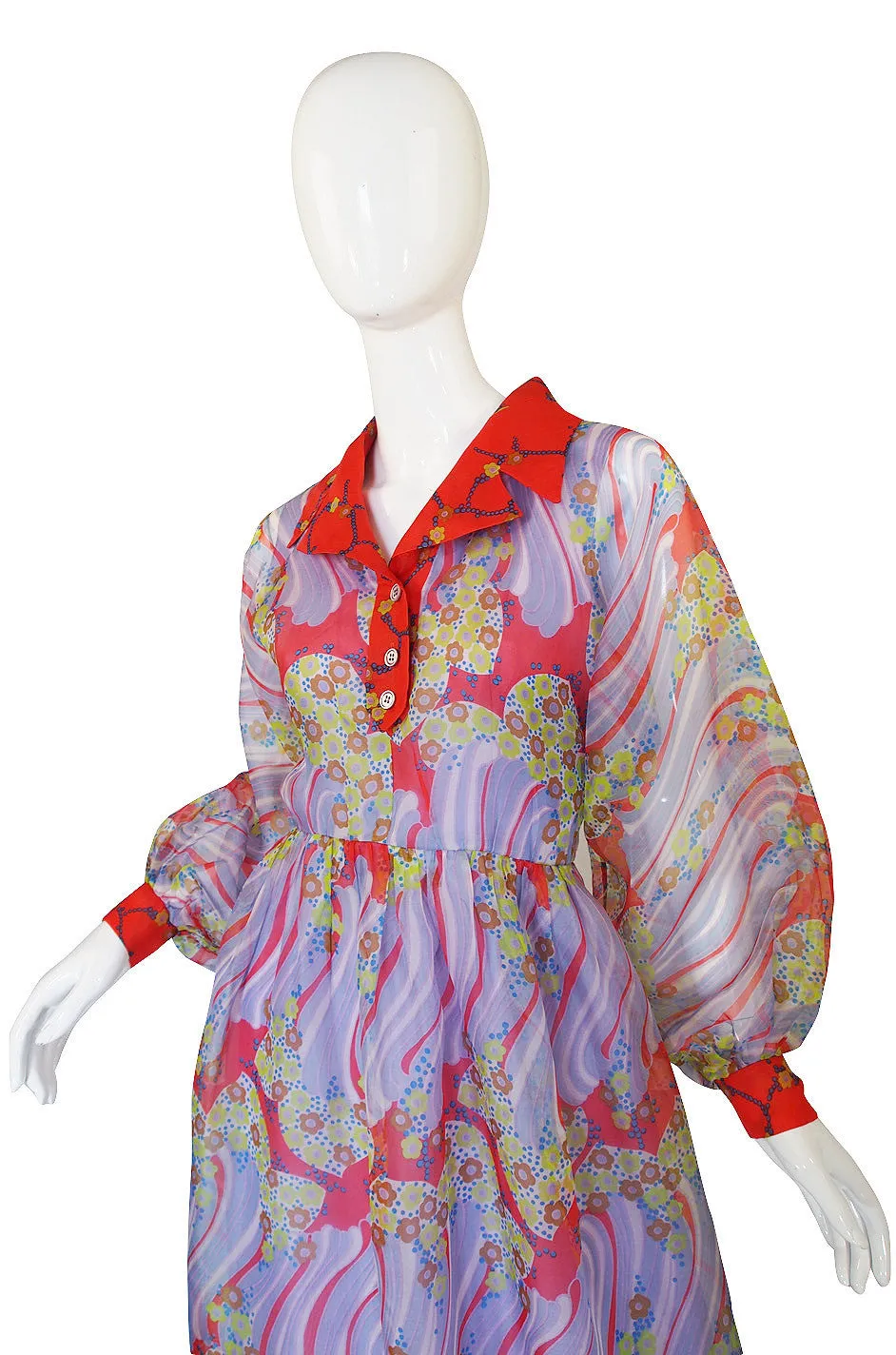 1960s Silk Viole Print Oscar de la Renta Dress