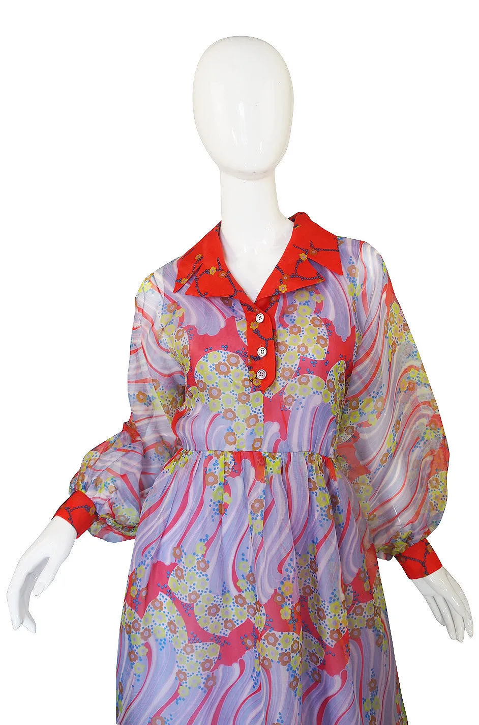 1960s Silk Viole Print Oscar de la Renta Dress