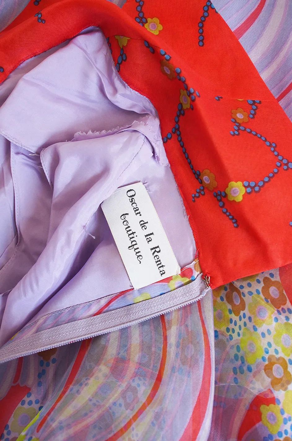 1960s Silk Viole Print Oscar de la Renta Dress