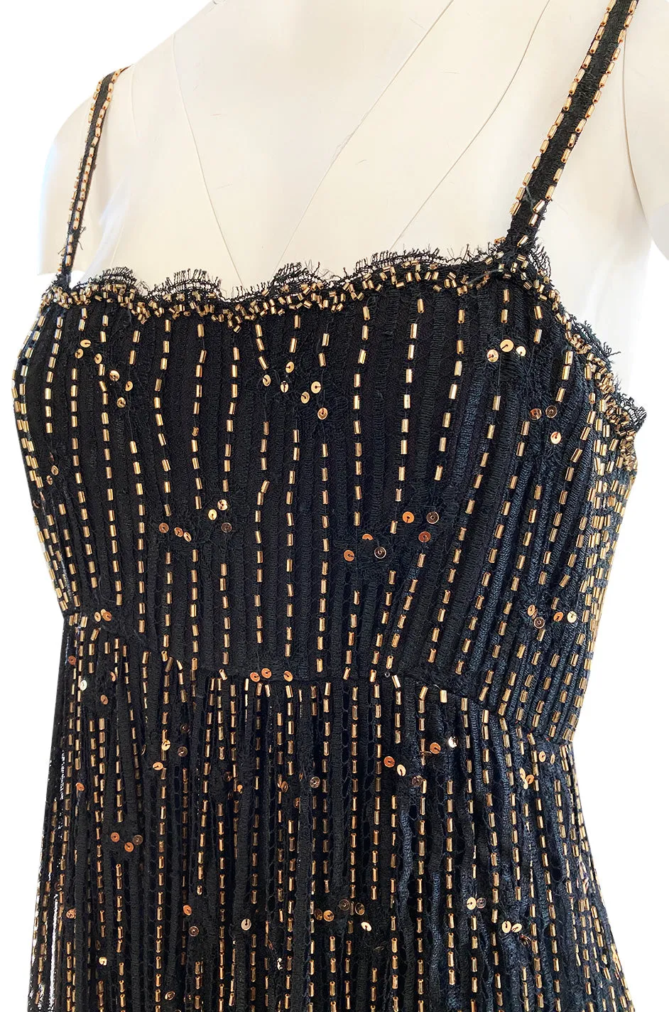 1970s Alfred Bosand Densely Beaded Sequinned & Embroidered Gold & Floral Dress