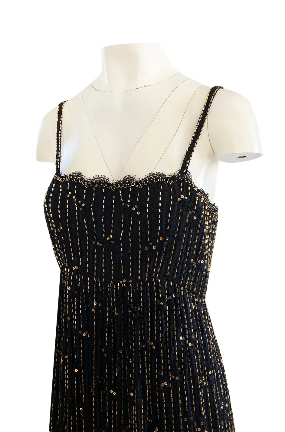 1970s Alfred Bosand Densely Beaded Sequinned & Embroidered Gold & Floral Dress