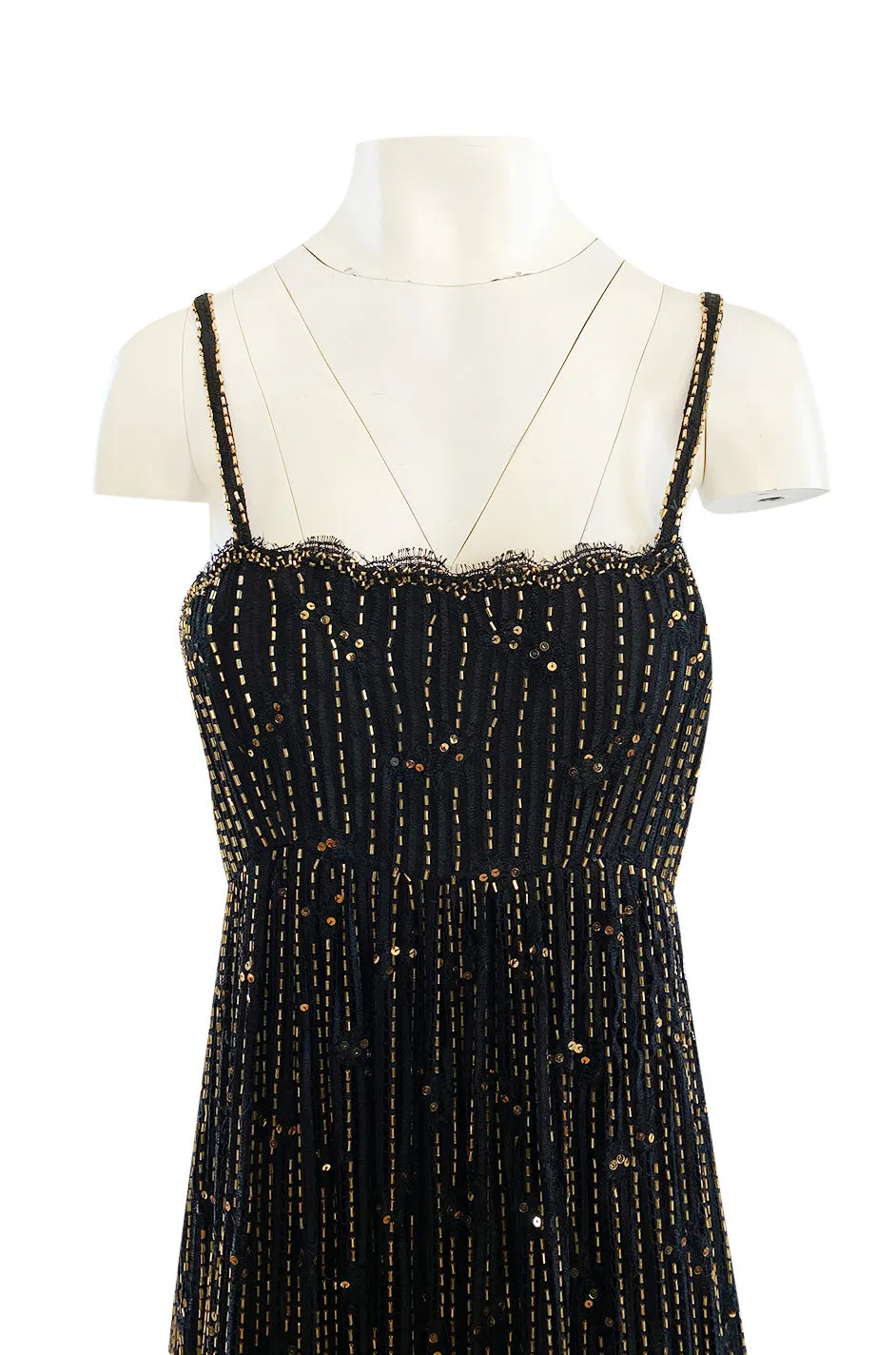 1970s Alfred Bosand Densely Beaded Sequinned & Embroidered Gold & Floral Dress