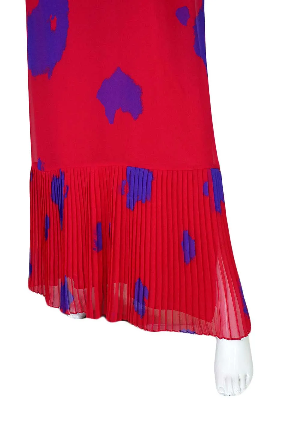 1970s Hanae Mori Silk Chiffon Cherry Red & Purple Dress