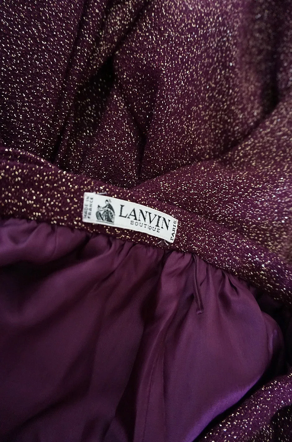 1970s Wine Knit Lanvin Skirt and Multi Tie Wrap Top