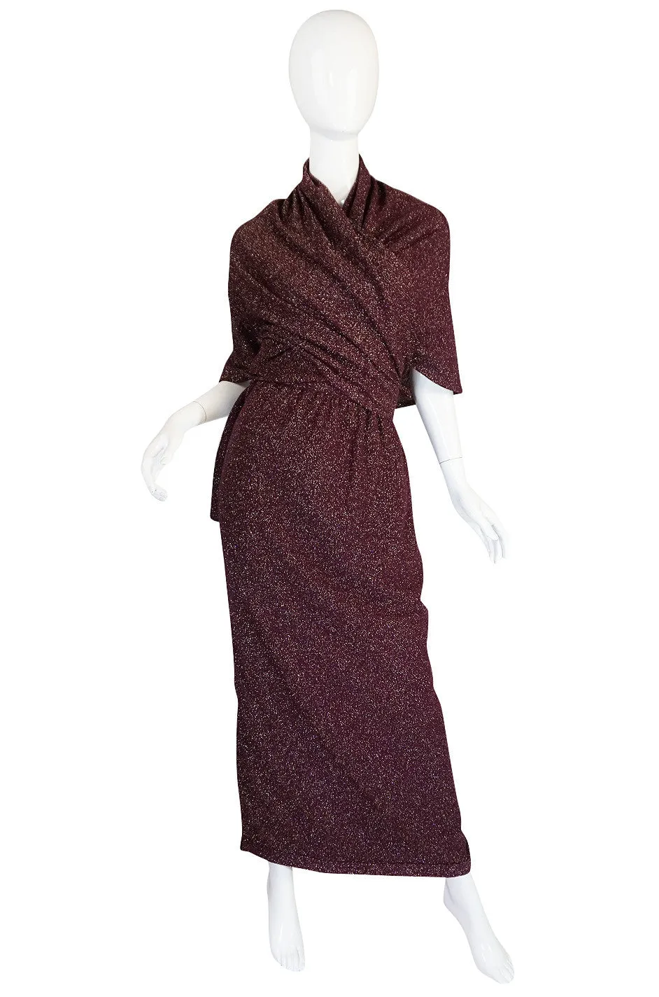 1970s Wine Knit Lanvin Skirt and Multi Tie Wrap Top