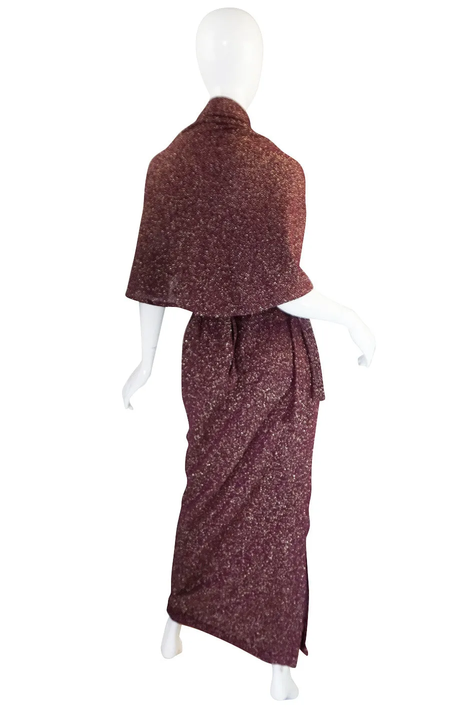 1970s Wine Knit Lanvin Skirt and Multi Tie Wrap Top