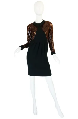 1980s Fine Geoffrey Beene Curved Sequin Fitted Dress