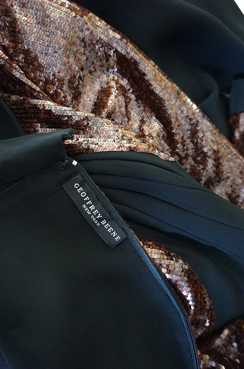 1980s Fine Geoffrey Beene Curved Sequin Fitted Dress