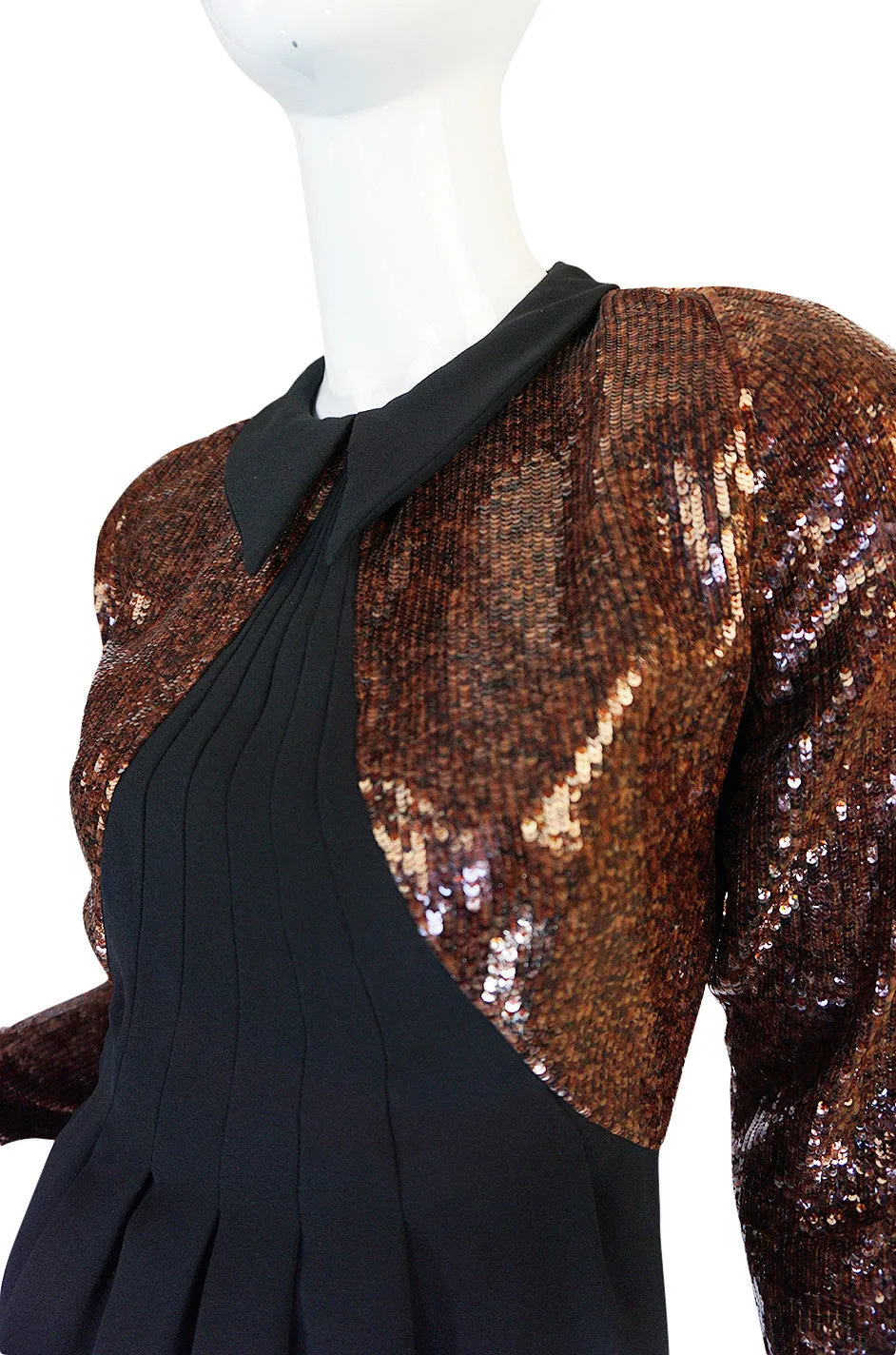 1980s Fine Geoffrey Beene Curved Sequin Fitted Dress