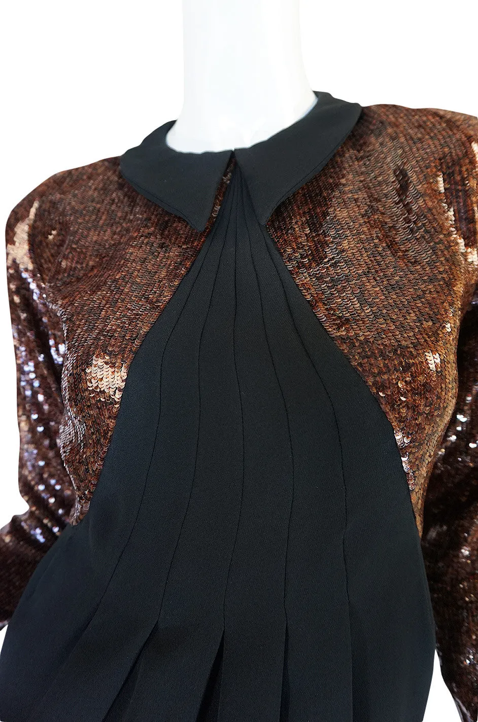 1980s Fine Geoffrey Beene Curved Sequin Fitted Dress