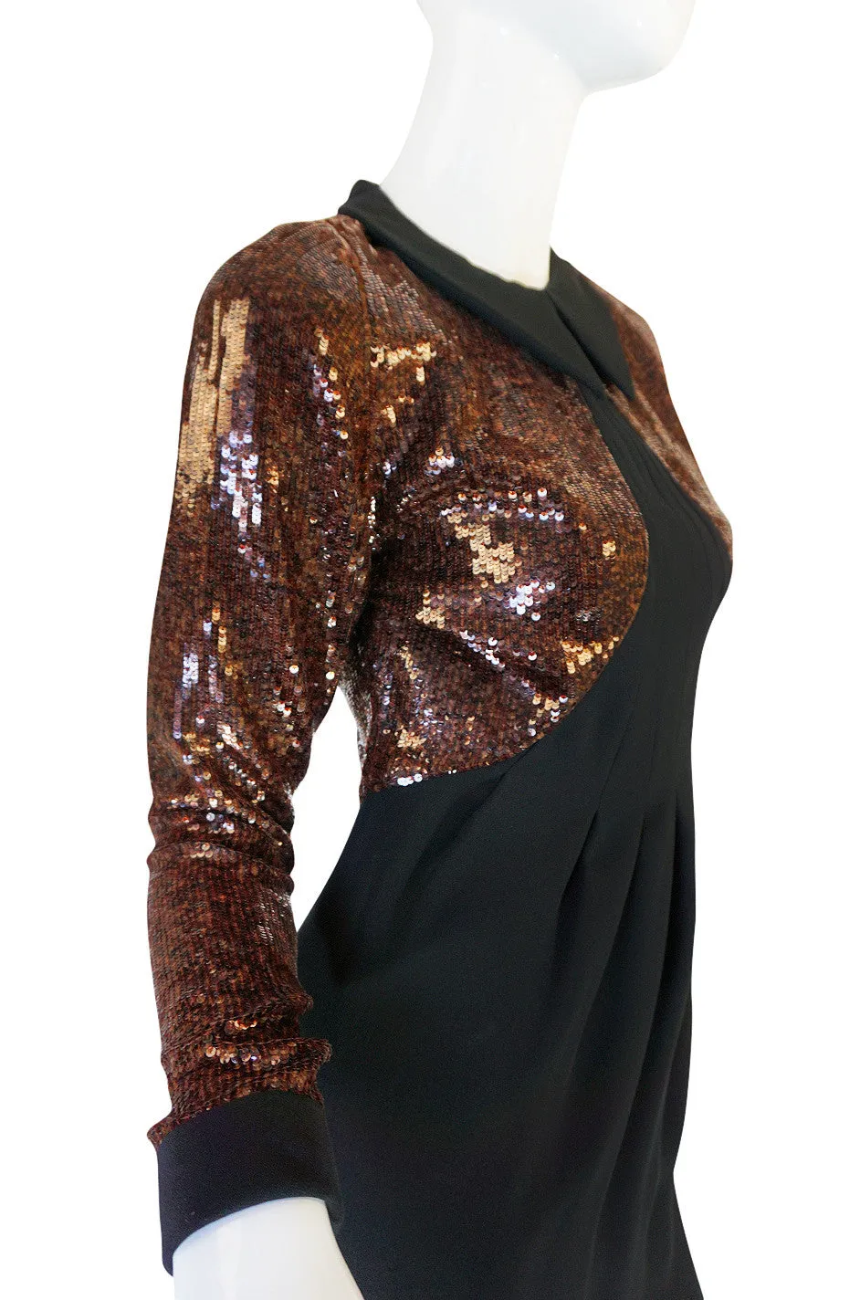 1980s Fine Geoffrey Beene Curved Sequin Fitted Dress