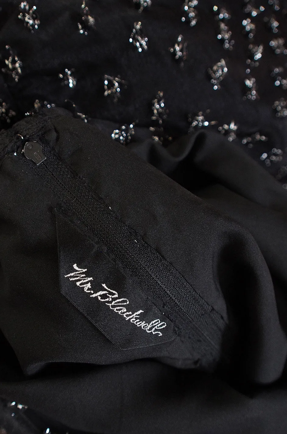 1980s Mr Blackwell Silk Eyelash Detail Gown