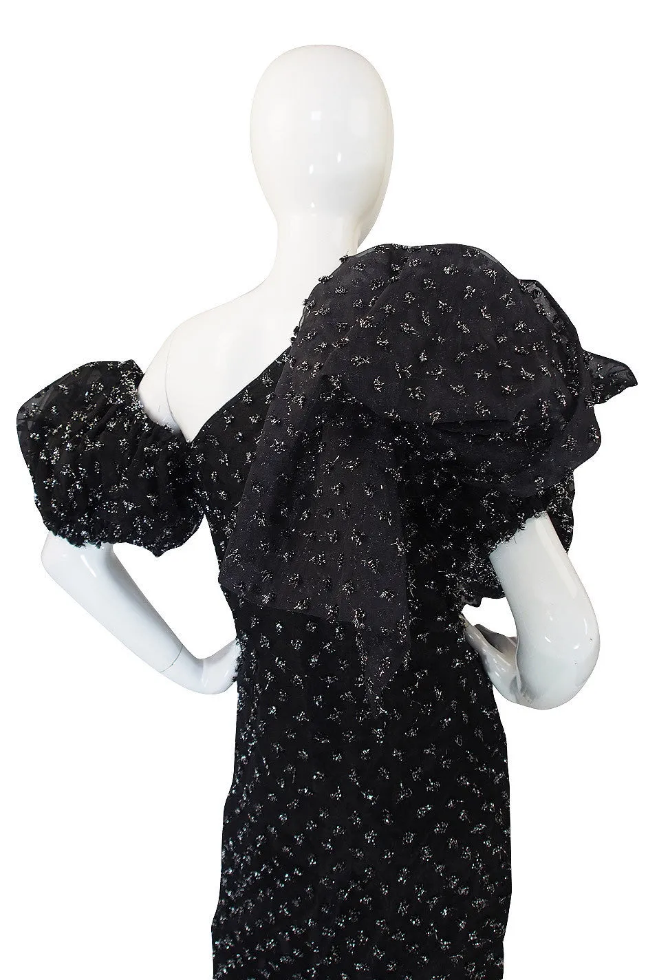 1980s Mr Blackwell Silk Eyelash Detail Gown