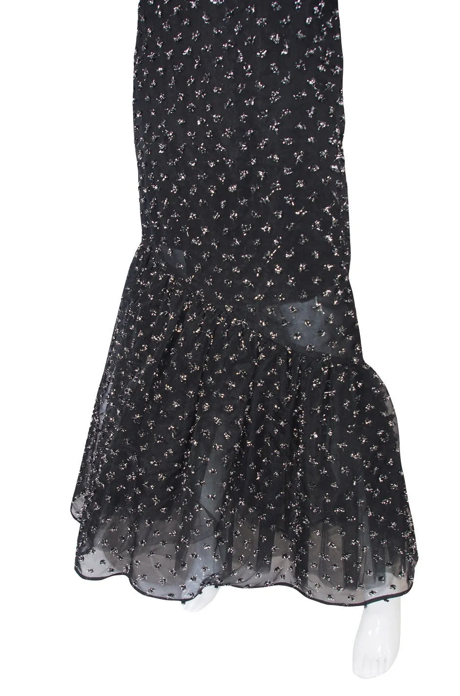 1980s Mr Blackwell Silk Eyelash Detail Gown
