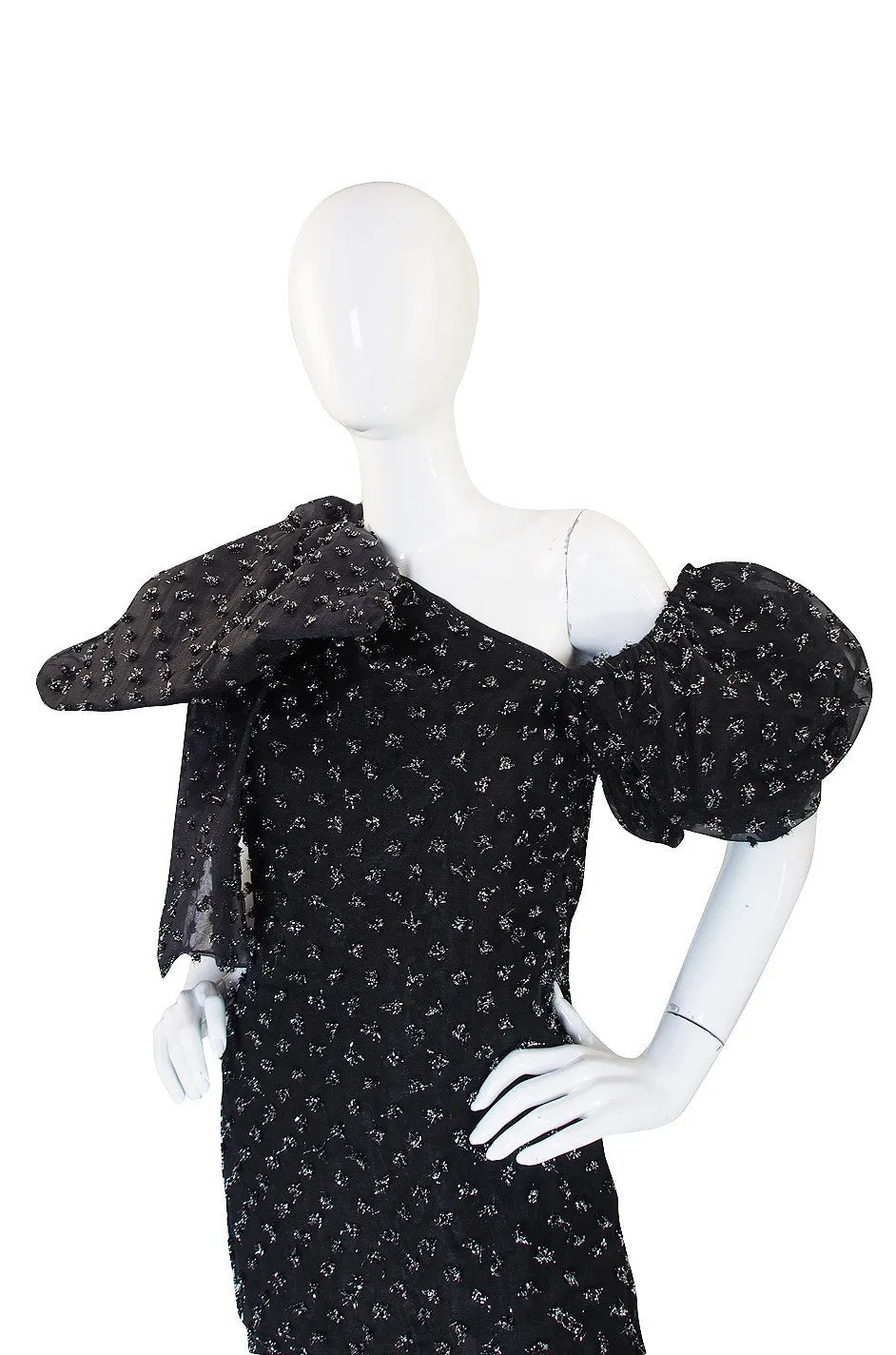 1980s Mr Blackwell Silk Eyelash Detail Gown