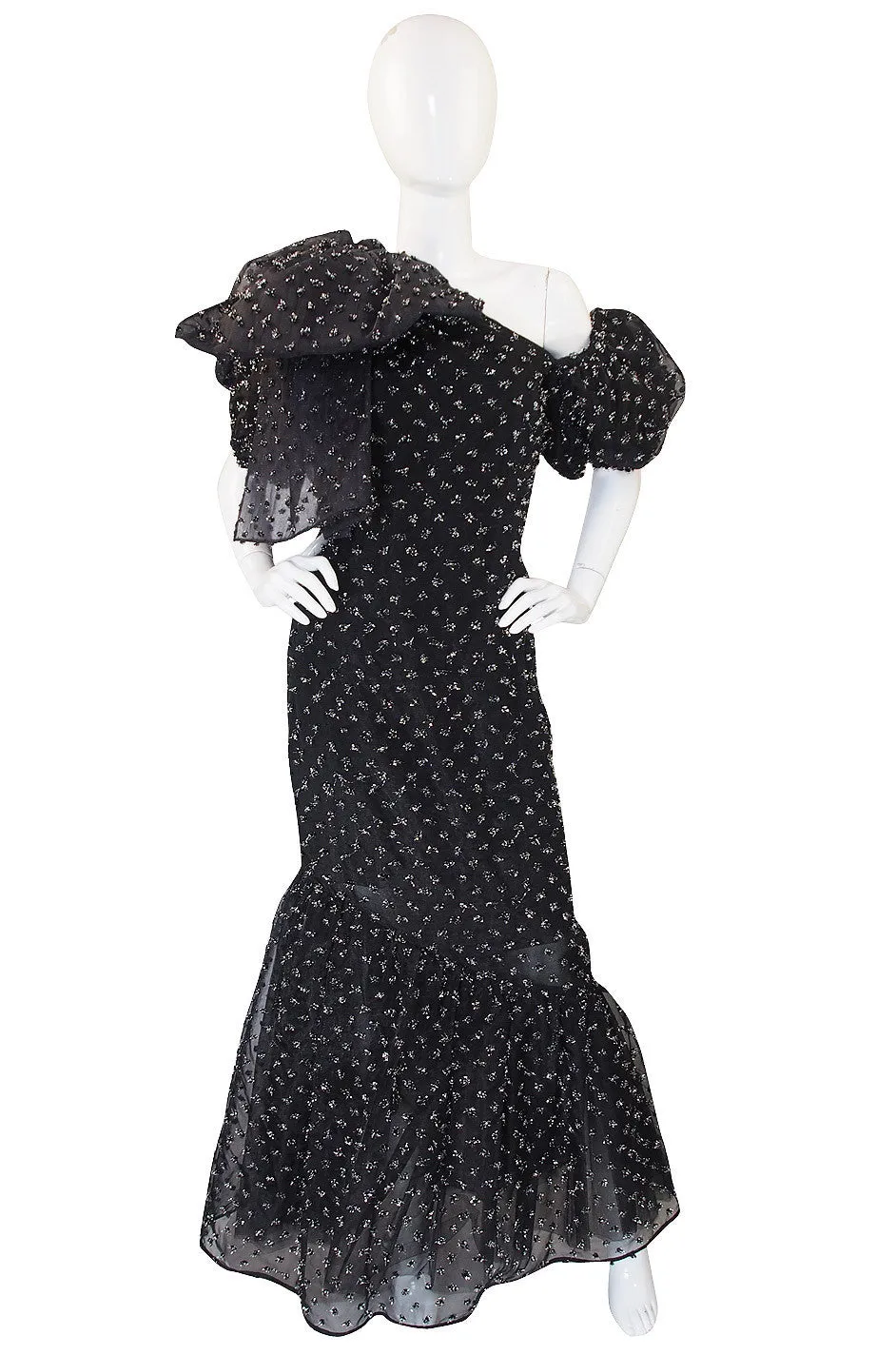 1980s Mr Blackwell Silk Eyelash Detail Gown