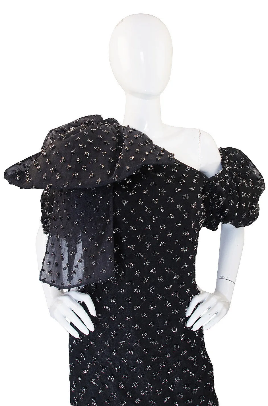 1980s Mr Blackwell Silk Eyelash Detail Gown