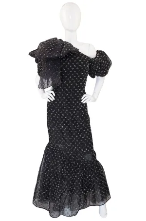 1980s Mr Blackwell Silk Eyelash Detail Gown