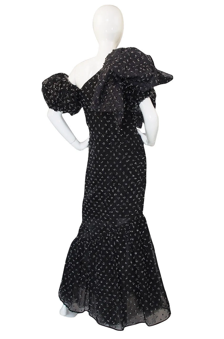 1980s Mr Blackwell Silk Eyelash Detail Gown