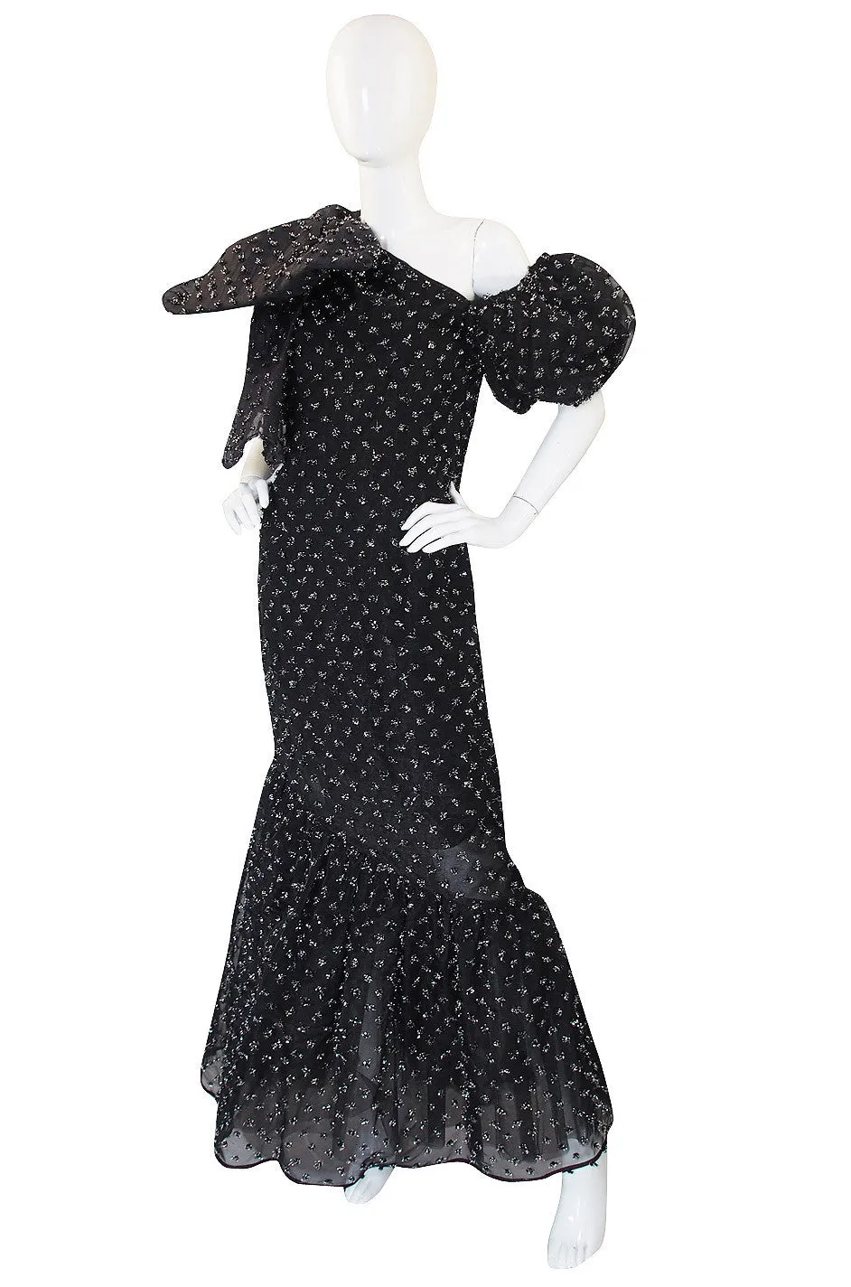1980s Mr Blackwell Silk Eyelash Detail Gown