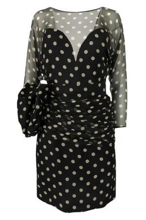 1980s Vicky Tiel Backless Dotted Silk Chiffon Fitted Mini Dress
