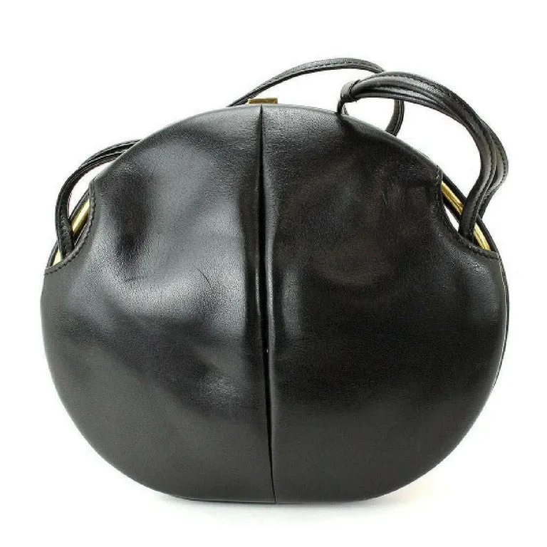 1980s. Vintage BALLY cute duck design black leather and pink ostrich leather combi round shoulder bag, clutch purse. Made in West Germany.