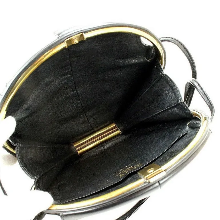 1980s. Vintage BALLY cute duck design black leather and pink ostrich leather combi round shoulder bag, clutch purse. Made in West Germany.