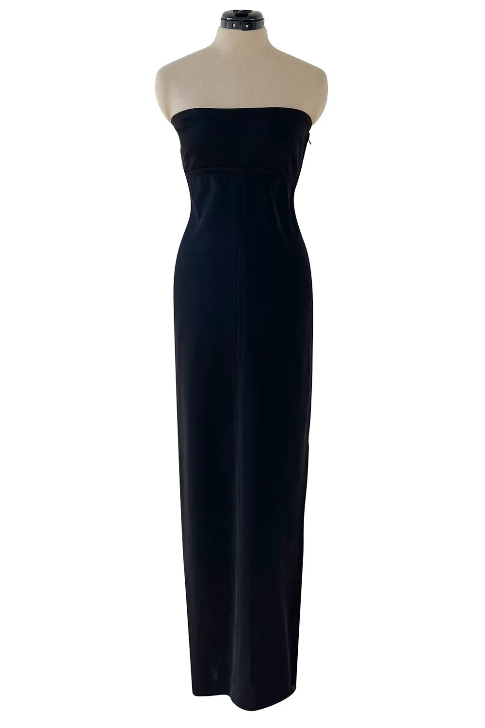 1990s Yves Saint Laurent Black Stretch Jersey Strapless Dress w Original Hang Tag