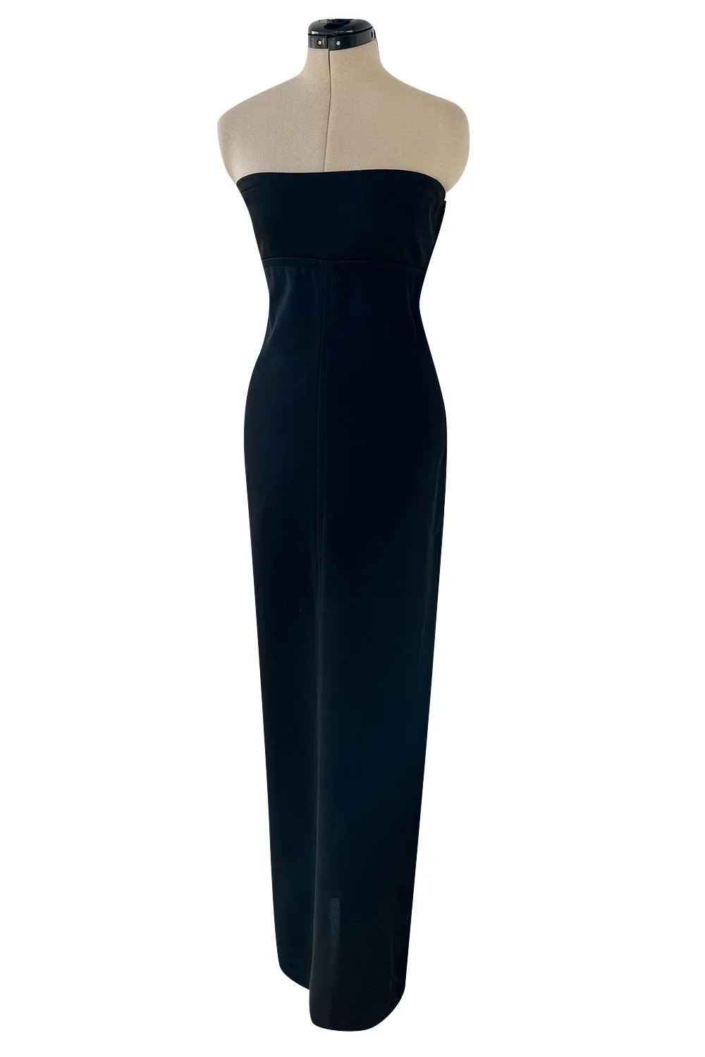 1990s Yves Saint Laurent Black Stretch Jersey Strapless Dress w Original Hang Tag