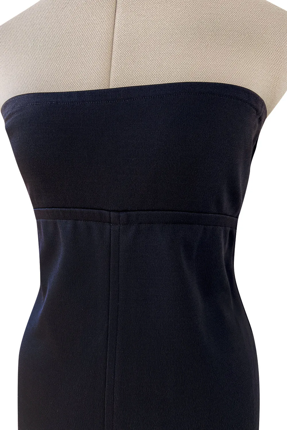 1990s Yves Saint Laurent Black Stretch Jersey Strapless Dress w Original Hang Tag